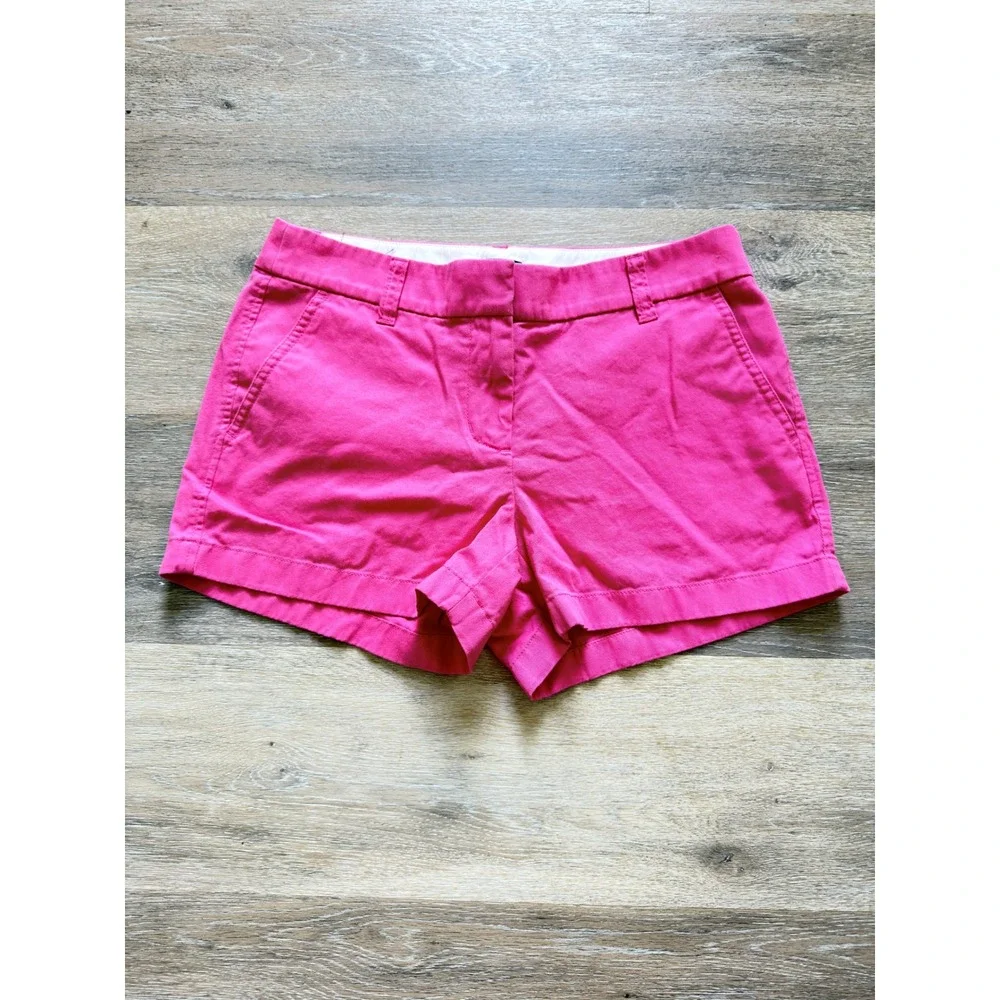J.Crew Factory Womens Mid Rise Chino Shorts Hot Pink Size 4 Summer Casual
